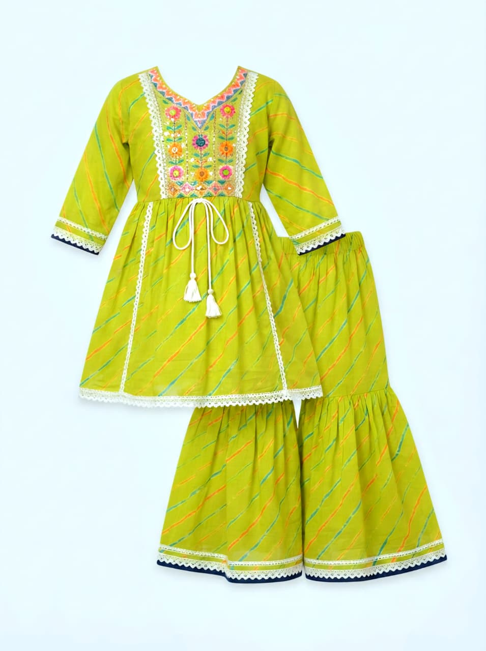 Lime Green Kurta & Sharara Set for Girls | Rivaa Elegance
